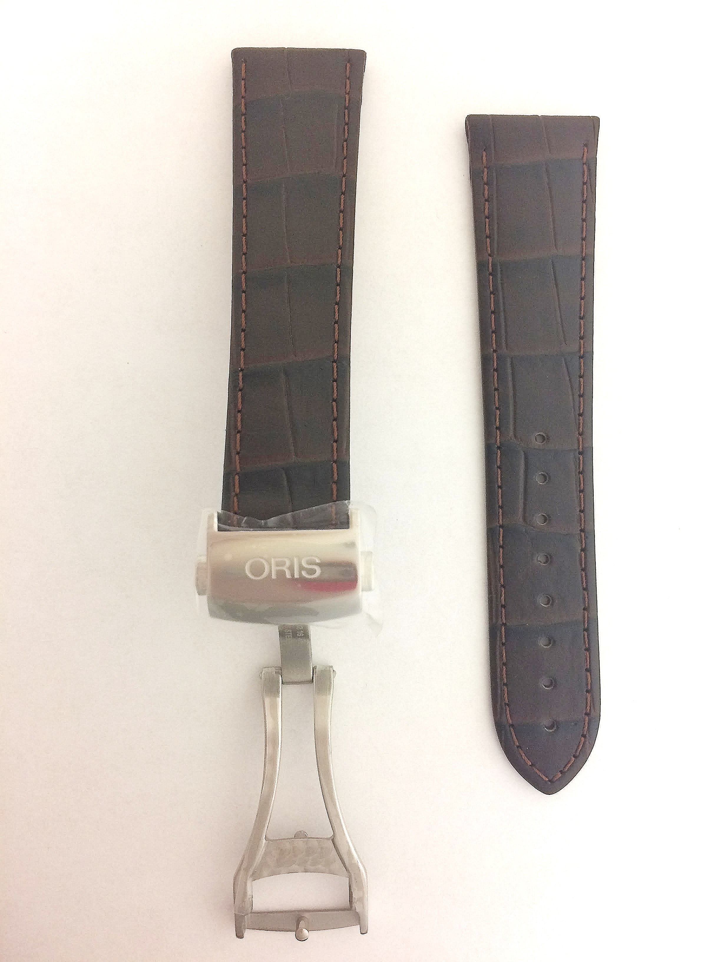 07 5 19 80FC Oris Dark Brown Leather Replacement Strap, 19mm The